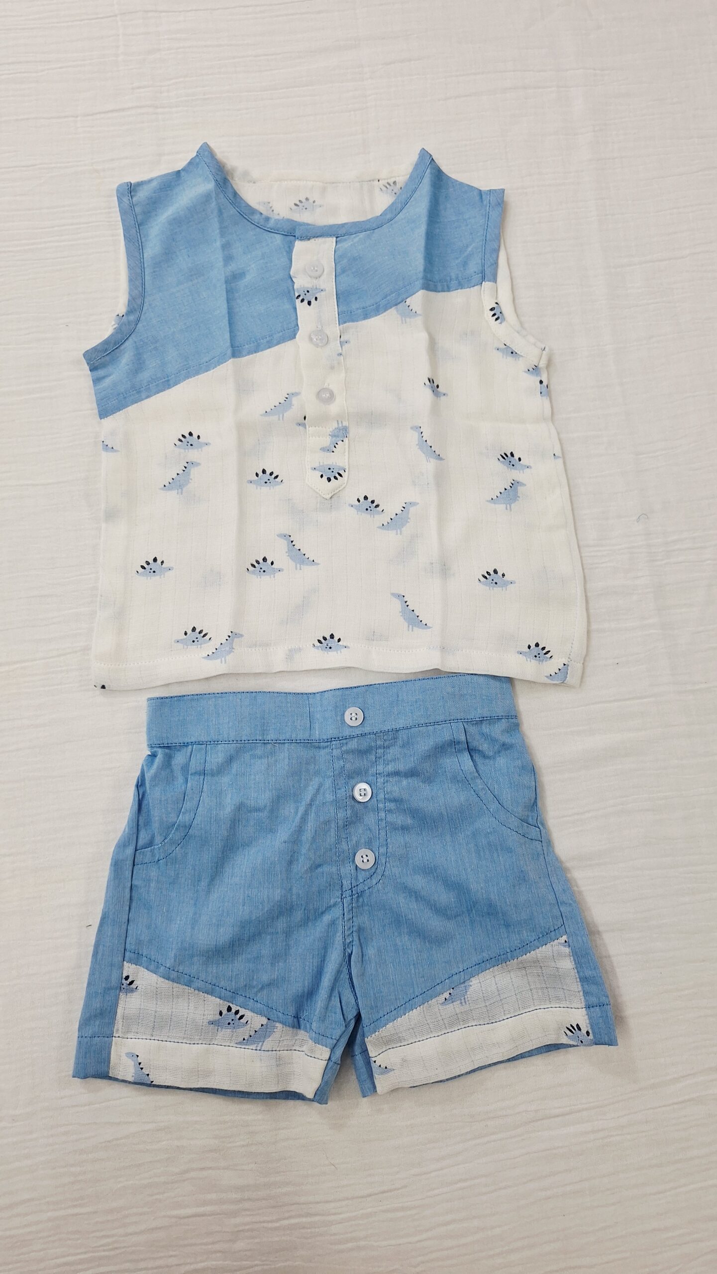 Little Dino assymetric Blue Co-ord Set - Image 2