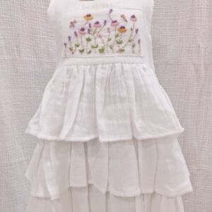 White Meadow Embroidered Tiered Frock