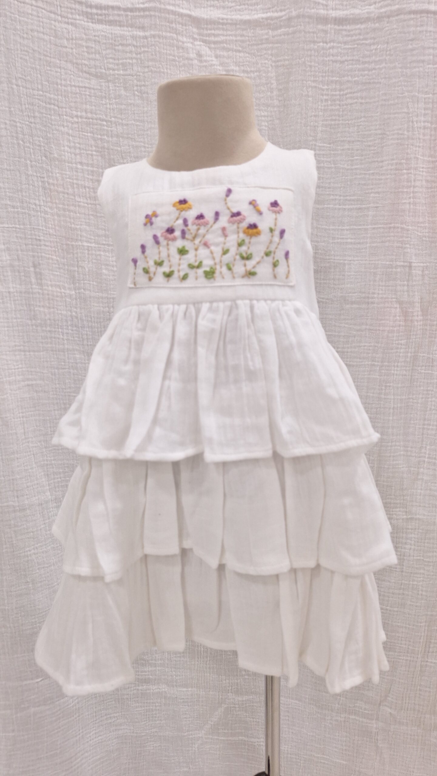 White Meadow Embroidered Tiered Frock