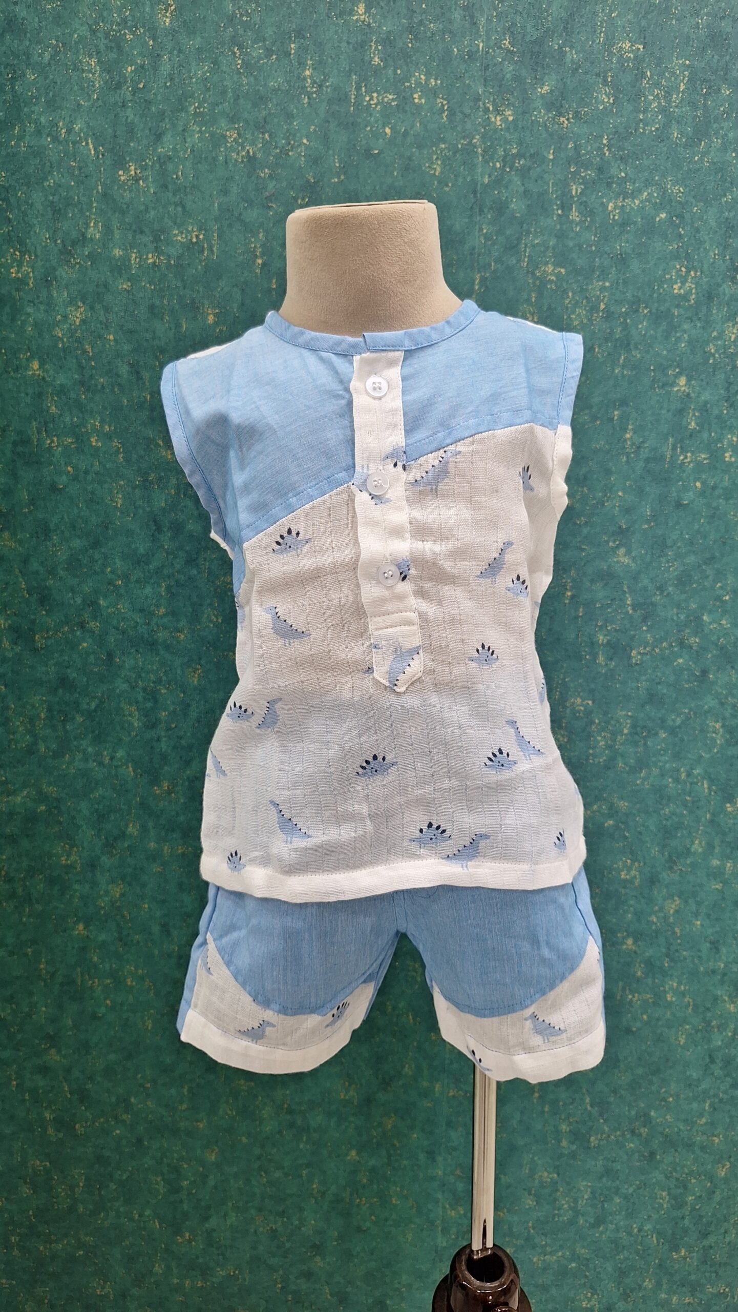 Little Dino assymetric Blue Co-ord Set