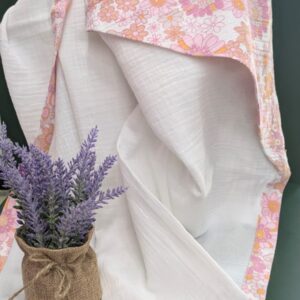 Floral Cotton Baby Towel with Corner Cap - white